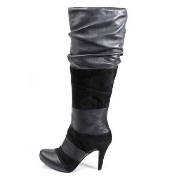 Luca Stefani Shoes - LUCA STEFANI BLACK LEATHER SUEDE KNEE HIGH BOOTS